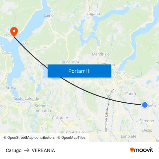 Carugo to VERBANIA map