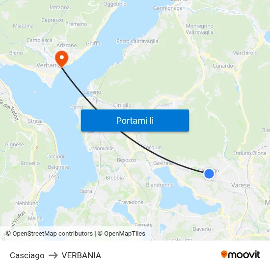 Casciago to VERBANIA map