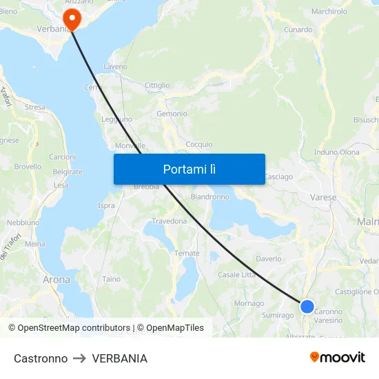Castronno to VERBANIA map