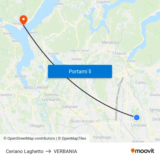 Ceriano Laghetto to VERBANIA map
