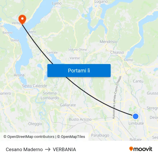 Cesano Maderno to VERBANIA map