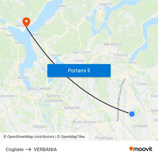 Cogliate to VERBANIA map