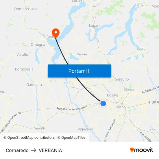 Cornaredo to VERBANIA map