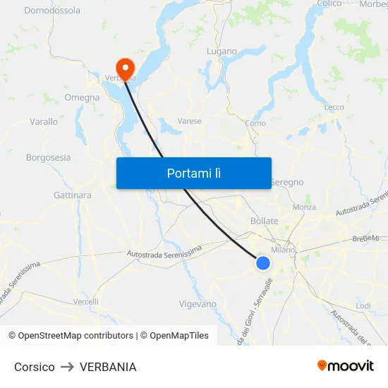 Corsico to VERBANIA map