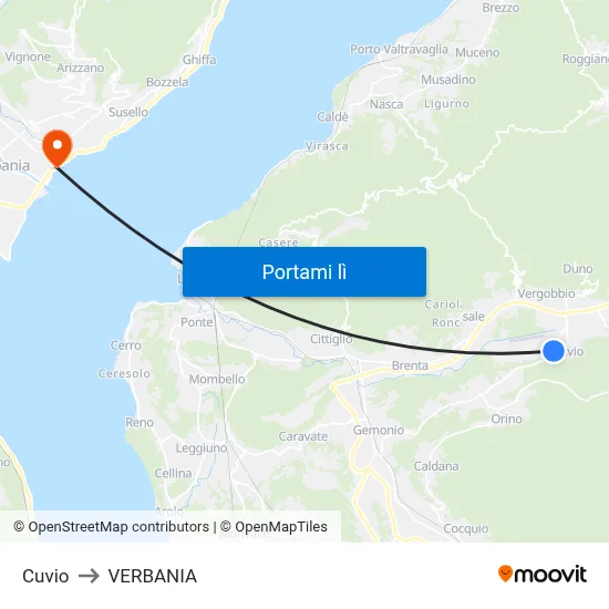Cuvio to VERBANIA map