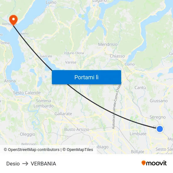 Desio to VERBANIA map