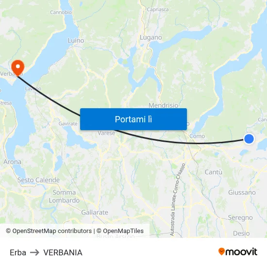Erba to VERBANIA map