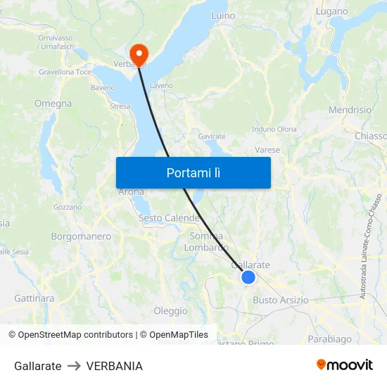 Gallarate to VERBANIA map