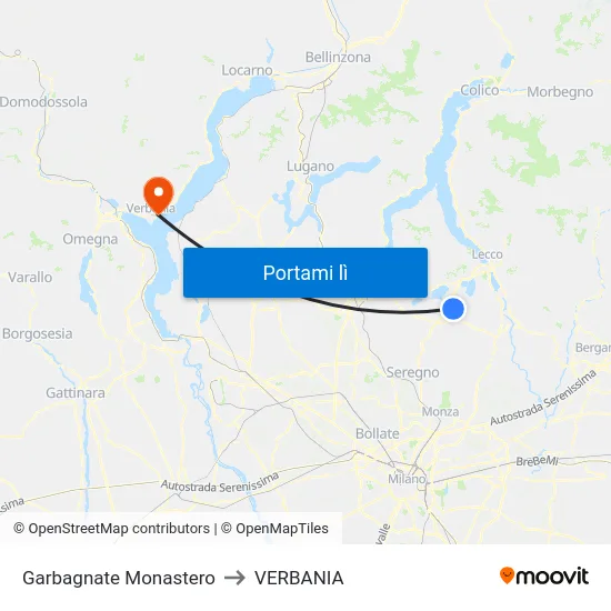 Garbagnate Monastero to VERBANIA map
