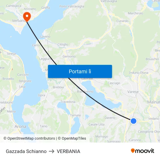 Gazzada Schianno to VERBANIA map