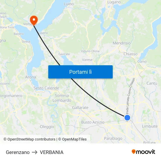 Gerenzano to VERBANIA map