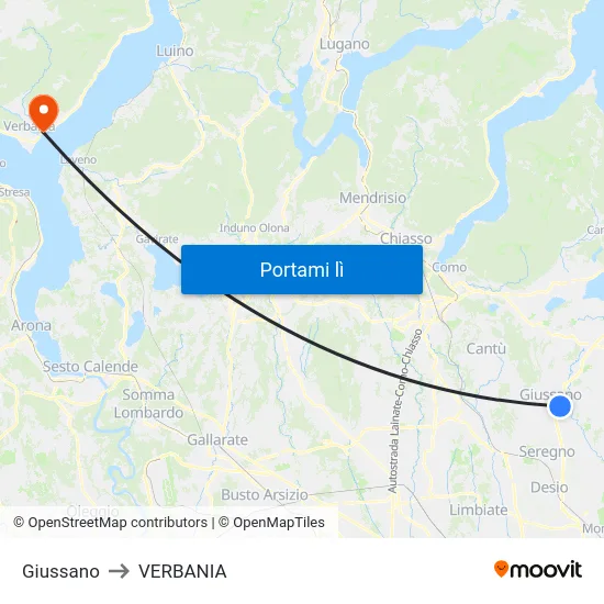 Giussano to VERBANIA map