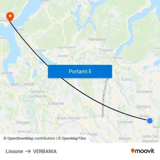 Lissone to VERBANIA map