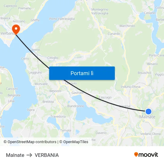 Malnate to VERBANIA map