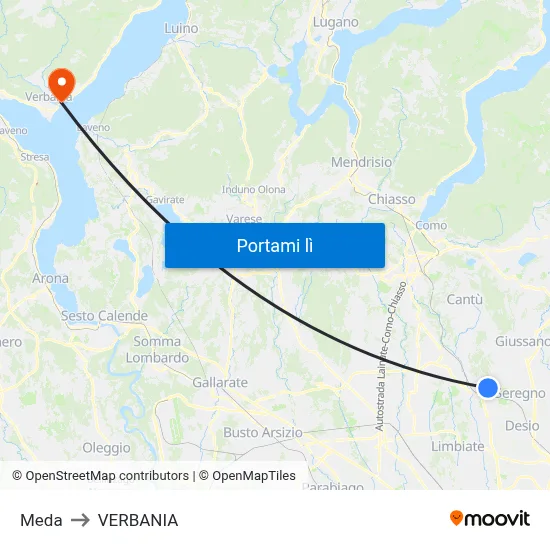 Meda to VERBANIA map