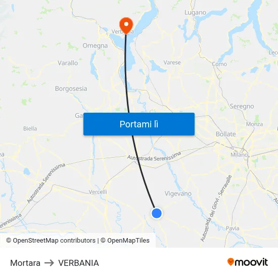 Mortara to VERBANIA map