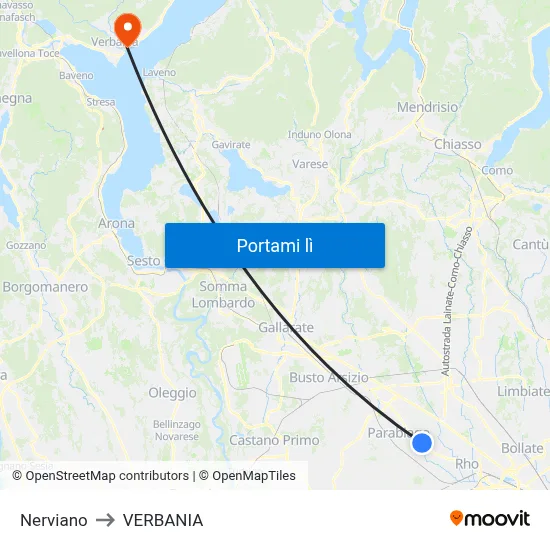 Nerviano to VERBANIA map