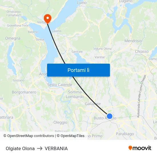 Olgiate Olona to VERBANIA map