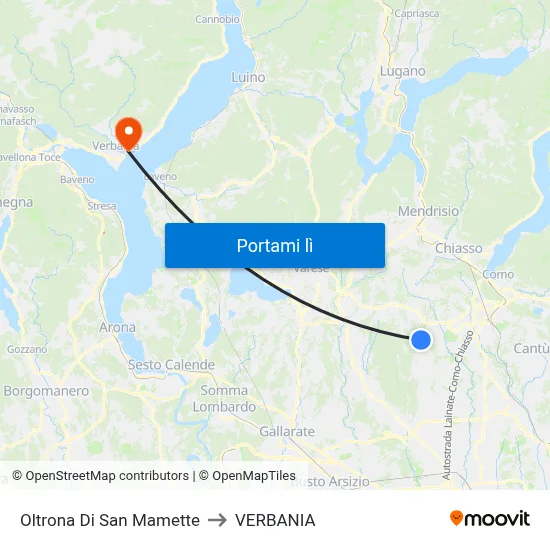 Oltrona Di San Mamette to VERBANIA map