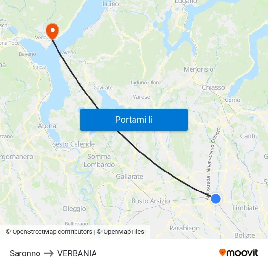 Saronno to VERBANIA map