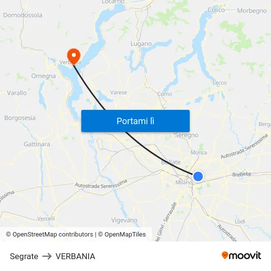 Segrate to VERBANIA map