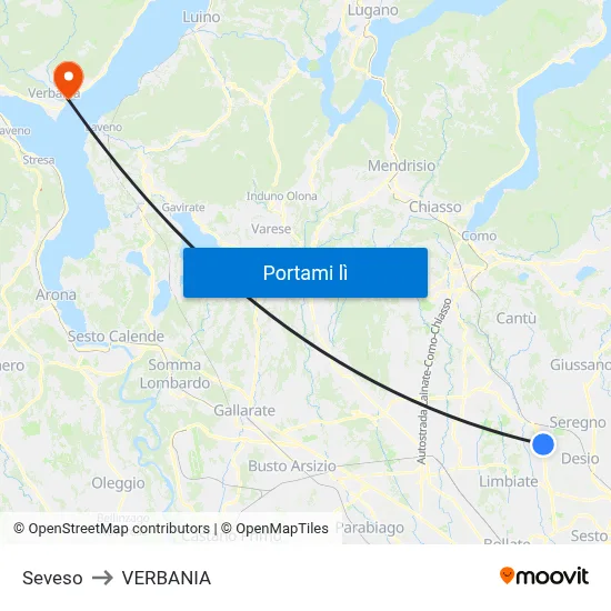 Seveso to VERBANIA map