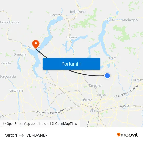 Sirtori to VERBANIA map