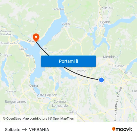 Solbiate to VERBANIA map