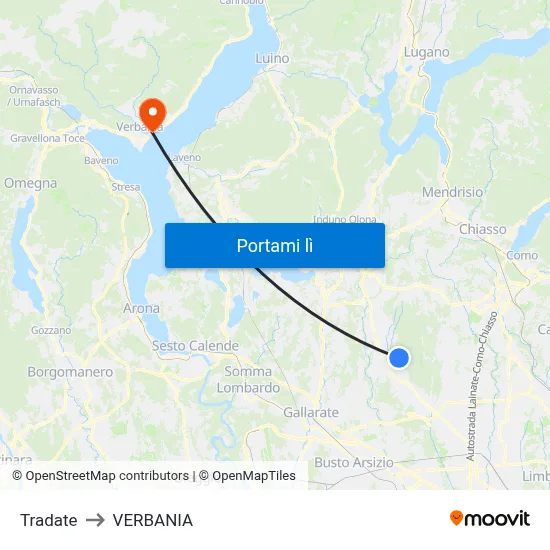 Tradate to VERBANIA map