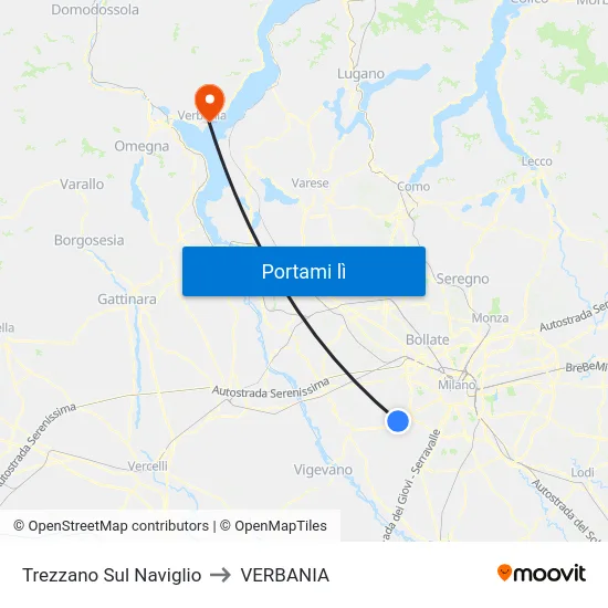 Trezzano Sul Naviglio to VERBANIA map