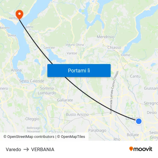Varedo to VERBANIA map
