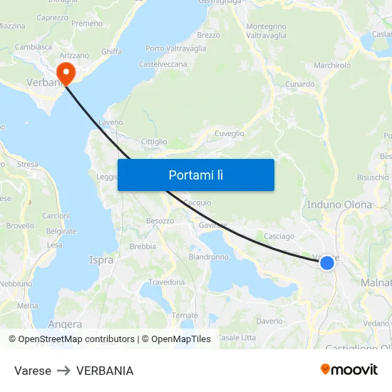 Varese to VERBANIA map