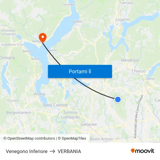 Venegono Inferiore to VERBANIA map