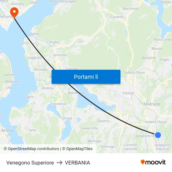 Venegono Superiore to VERBANIA map