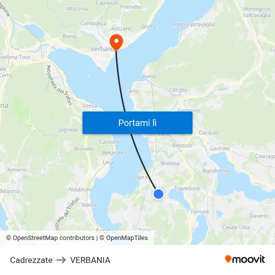 Cadrezzate to VERBANIA map