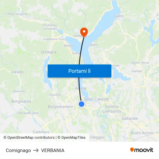 Comignago to VERBANIA map