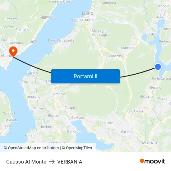 Cuasso Al Monte to VERBANIA map