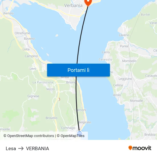 Lesa to VERBANIA map