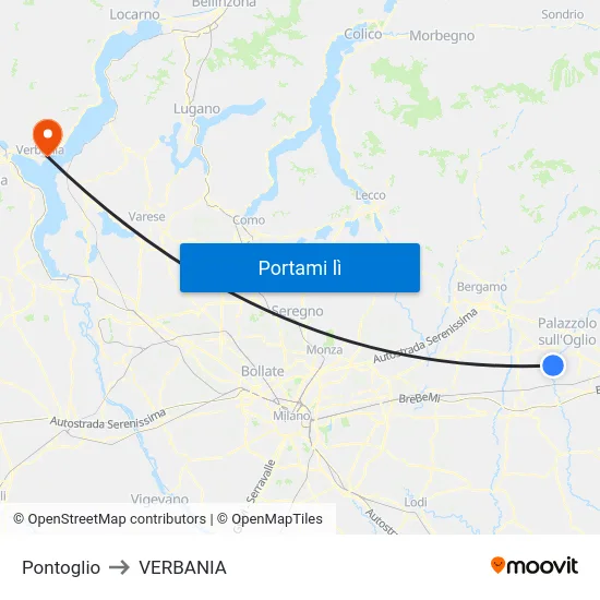 Pontoglio to VERBANIA map