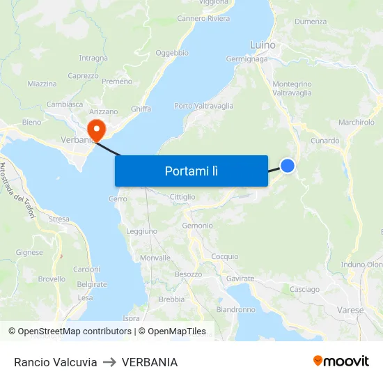 Rancio Valcuvia to VERBANIA map