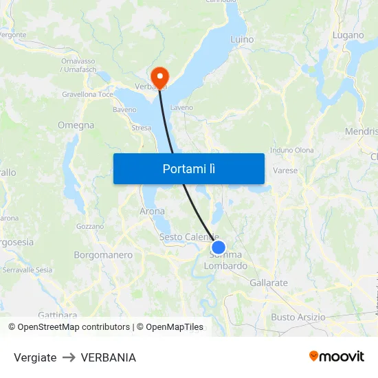 Vergiate to VERBANIA map
