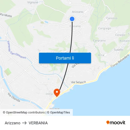 Arizzano to VERBANIA map