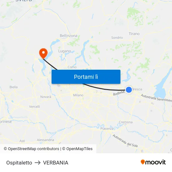 Ospitaletto to VERBANIA map