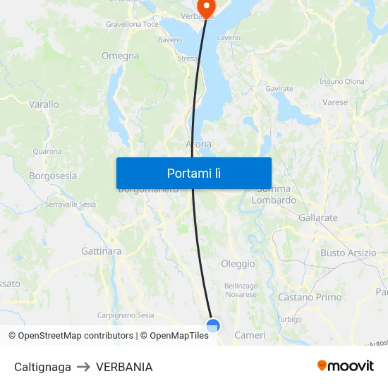 Caltignaga to VERBANIA map