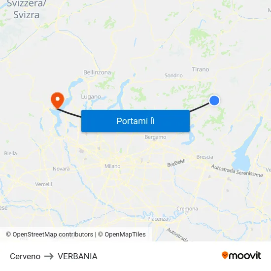 Cerveno to VERBANIA map