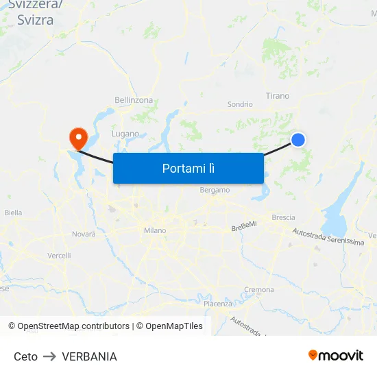 Ceto to VERBANIA map