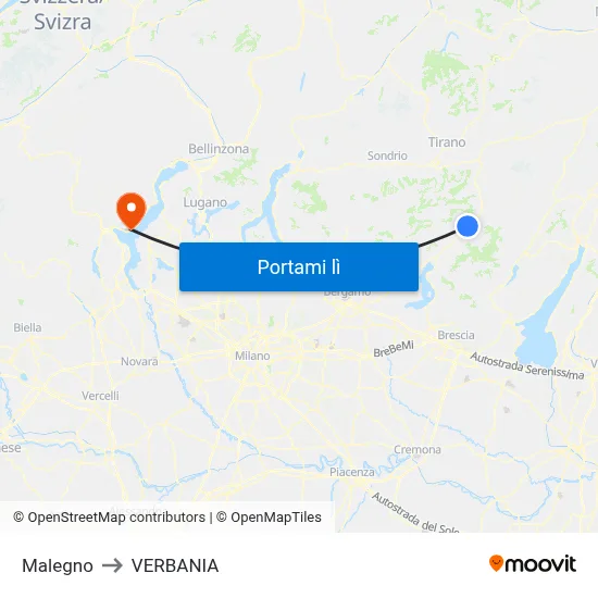 Malegno to VERBANIA map