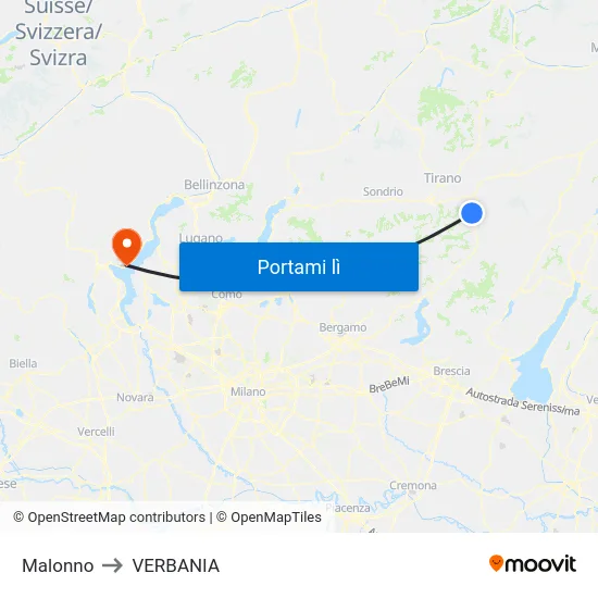 Malonno to VERBANIA map