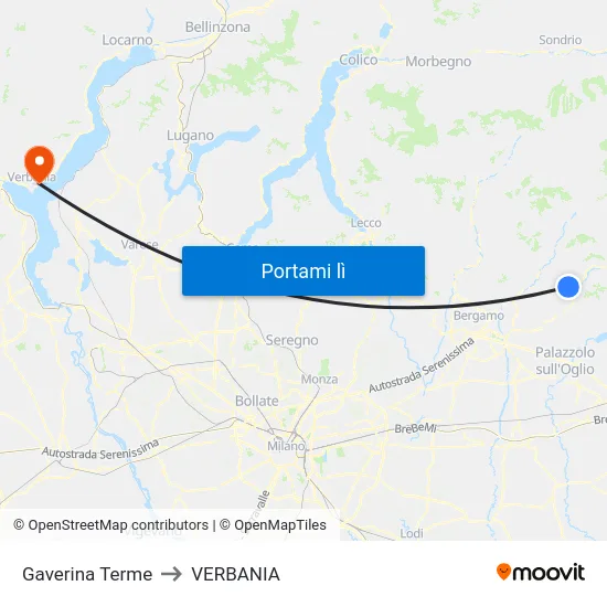 Gaverina Terme to VERBANIA map