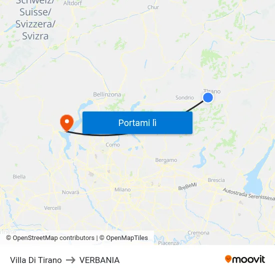 Villa Di Tirano to VERBANIA map